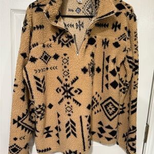 Eye Candy Tan and Black Patterned Fleece Pullover